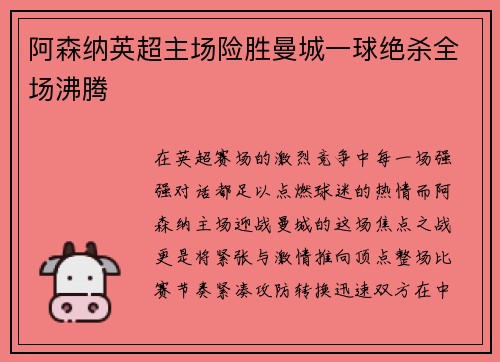阿森纳英超主场险胜曼城一球绝杀全场沸腾
